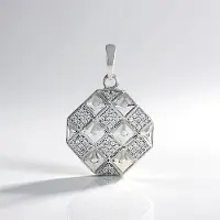 Cavill - 925 Sterling Zilveren Hanger met 60 Cambodjaanse Zirkonen (0,377 ct) - Modern Achthoekig Geometrisch Design - Elegante Dames Sieraad 28x19 mm