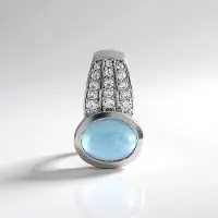 Cavill - Zilveren Hanger Geplatineerd 925 Sterling - Ofiki Aquamarijn 1,858 Ct Ovaal Cabochon - Zilveren Zirconia's Pavé - Elegant & Tijdloos 18x11 mm