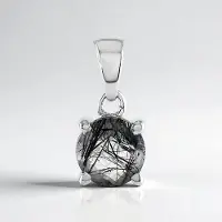 Cavill - Zilveren hanger 925 Sterling zilver platina geplateerd - 1,1 ct zwarte rutielkwarts rond - tijdloos luxe design 15x7 mm