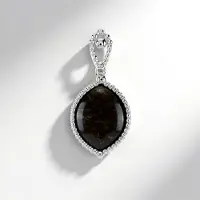 Cavill - Zilveren Hanger 925 Sterling Zilver - Versteend Hout 3,469 ct Marquise Cabochon - Vintage Parelversiering - Elegant Fossielhout Sieraad