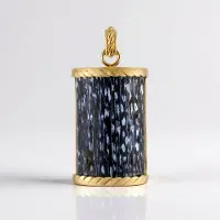 Cavill - Zilveren hanger 925 Sterling verguld - 37 ct Versteend Jambi Palhout Baguette cabochon - Modern elegant sieraad 47x22 mm