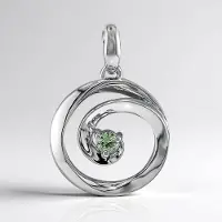 Cavill - Zilveren Hanger 925 Sterling Zilver - 0,068 ct Madagaskar Demantoid Rondslijpsel - Spiraal Design - Modern en Elegant Groen