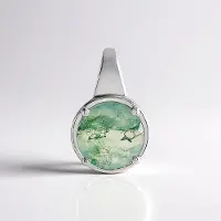 Cavill - Zilveren Hanger met Mosagaat 2,65 ct - 925 Sterling Zilver Geplatineerd - Ronde Braziliaanse Edelsteen - Elegant en Uniek Design 18x12 mm