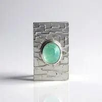Cavill - Zilveren Hanger - 925 Sterling Zilver Geplatineerd - Grandidieriet 2,944 ct Ovaal Cabochon Mintgroen - Madagaskar Edelsteen - Modern Design