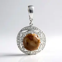 Cavill - Zilveren Hanger 925 Sterling Zilver - Dinosaurus Kwarts 10,79 ct Rond Cabochon - 56 Witte Topazen 1,05 ct - Elegant Sieraad 42x24,5 mm