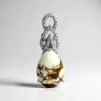 Cavill - Zilveren Hanger - 925 Sterling Zilver - 10,67 ct Magnesiet Peervorm Cabochon - 0,23 ct Witte Topaas Pavé - Elegante Braziliaanse Edelsteen