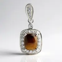 Cavill - Zilveren Hanger - 925 Sterling Zilver - Tijgeroog 1 82ct & Witte Topaas 0 425ct - Vintage Cabochon Sieraad voor Dames