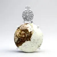 Cavill - Zilveren Hanger - 925 Sterling Zilver - Magnesiet Ronde Cabochon 16 mm 12,47 ct - Witte Topaas Pavé 0,051 ct - Elegant & Stijlvol