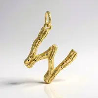 Cavill - 925 Sterling Zilveren Hanger - Verguld - Organische Tak Letter W - Minimalistisch Elegante Sieraden - 23x18 mm
