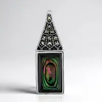 Cavill - Zilveren hanger met Abalone schelp baguette 11,5x7 mm - 925 Sterling zilver - 10 markasieten 0,06 ct - elegant handgemaakt dames sieraad