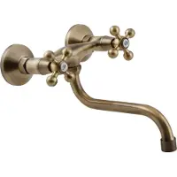 Kuchinox Stilo Serie - Retro Keukenkraan - Antiek Messing - Wandmontage - Draaibare Uitloop
