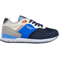 Pepe Jeans Jongens Trainers Londen Zuidblauw (37), Plat, Veters, Casual, kinderkleding PBS400013