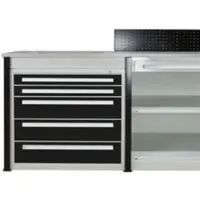 Schulte Lagertechnik Eindmodule voor uitschuifbaar baliesysteem MULTIplus, 1 modulair frame, 1 eindpaneel, breedte bovenblad 806 mm, zonder werkblad