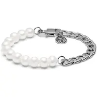 Lucleon Chad Amager Zilverkleurige Armband met Curbschakels & Parels