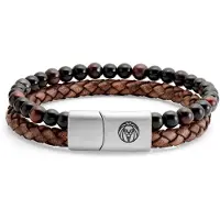 Lucleon Icon | Armband van Rode Tijgeroog, Onyx en Vintage Leer