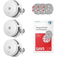 SAVS S10-W Draadloos koppelbare rookmelder - 3 rookmelders met magneet montage - LinkSmart - 10 jaar batterij - Optioneel WiFi - Infrarood sensor - Koppelbaar brandalarm zonder boren