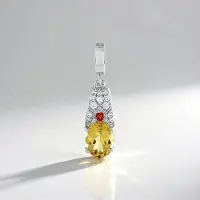 Cavill - Zilveren Hanger Geel Beril 1 51 ct - 925 Sterling Zilver Platina Verguld - Robijn & Zirkonen - Elegant Design 27x7 mm
