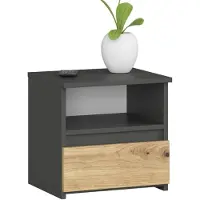 Akord Nachtkastje CL1 met 1 Lade / Furniture Factory / Grafietgrijs - Eiken / 40 x 40 x 35 cm