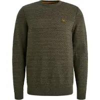 PME Legend Trui 'Pullover in mouliné cotton' olijfgroen