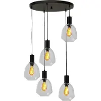 Masterlight 5-lichts vide hanglamp - zwart - Porto met Nicolette clear glazen
