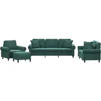 vidaXL 4-delige Loungeset met kussens fluweel donkergroen