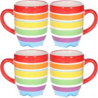 Secret De Gourmet Koffiemokken Curacao - 4x stuks - Keramiek - multi kleuren rood - 300 ml - 8 x 11 cm - Luxe uitstraling
