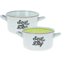 Excellent houseware Soepkommen/serveer schaaltjes - 2x - porselein - 500ml - lichtblauw - met oor