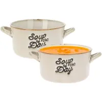 Excellent houseware Soepkommen/serveer schaaltjes - 2x - porselein - 500ml - beige - met oor
