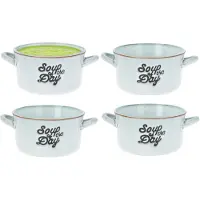 Excellent houseware Soepkommen/serveer schaaltjes - 4x - porselein - 500ml - lichtblauw - met oor