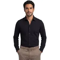 R2 overhemd zwart button-under lange mouw