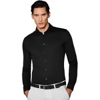 Desoto Luxury Slim Fit Jersey overhemd zwart, Effen