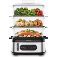 Heinner HSA-D950SS Stoomkoker 9L - Voedselstomer 800-950W met Timer - 3 Lagen BPA-vrij - Voor Groente, Rijst, Vis, Kip & Eieren - LED Display