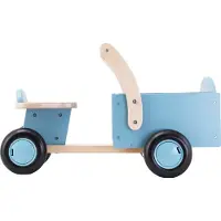 Bandits and Angels Bakfiets Loopfiets Hout Little Rider Retro Blue vanaf 1 jaar - Voor Jongens - Ride-On Houten Bakfiets - Houten Loop Fiets Blauw - Geluidsarme Wielen - Kraamcadeau