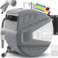 Tillvex Tillvex- Slanghaspel Grijs, 20+2m, met muurbeugel, met handdouche en tuinslang, 180 graden draaibaar, wandmontage met...