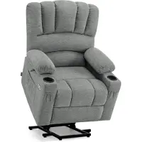MCombo Elektrische Relaxstoel met Opstahulp – Grijs Stof – Massage- & Verwarmingsfunctie – Verstelbare TV Fauteuil met USB & Bekerhouders