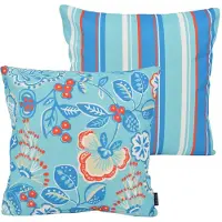 NOVÉE Sierkussen flower / stripe blauw outdoor | 45 x 45 cm | katoen