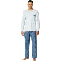 Schiesser Pyjama lang 'Comfort Nightwear' navy / lichtblauw / wolwit