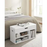 Dutch Wanted - Schoenenbank - Wit - 80x30x44cm, Schoenenkast, Schoenenrek, zZtkist, gestoffeerd zitbank