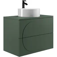 Vente-unique Hangend badkamermeubel met ronde opbouwwastafel - Groen - 80 cm - VUTOMA