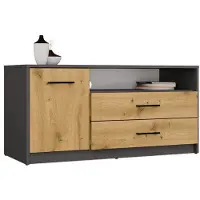 CARUNO Modern TV-meubel Simplo 1D2S - 2 laden, 1 deur, open plank | Antraciet & Ambachtelijk Eiken