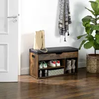 Dutch Wanted - schoenenbank - schoenenbank met zitkussen - halbank - schoenenkast - schoenenrek - bruin - hout - 80x30x44 CM