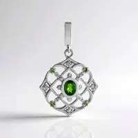 Cavill - Zilveren hanger 925 Sterling zilver geplatineerd - Russische diopsied ovaal 0,337 ct + 4 ronde 0,042 ct - varioclip elegant groen filigraan