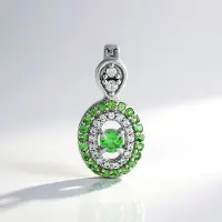 Cavill - Zilveren Hanger 925 Sterling Zilver Geplatineerd - 0,499 ct Tanzania Tsavoriet Rond Briljant - Elegant Ovaal Groen Edelsteen Sieraad