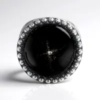 Cavill - Zilveren Hanger Geplatineerd - 925 Sterling Zilver - Indische Ster Diopsied Ronde Cabochon 3,87 Karaat - Elegant Mystiek Sieraad