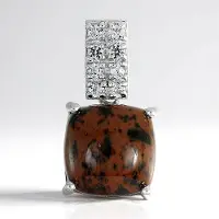 Cavill - Zilveren Hanger - 925 Sterling Zilver - 3,78 ct Mahonie Obsidiaan - 0,216 ct Witte Topaas - Vintage Kussencabochon - Uniek Vrouwen Sieraad