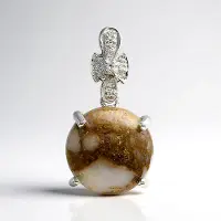 Cavill - Zilveren Hanger - 925 Sterling Zilver - Dinosaurus Kwarts 9,81 ct Ronde Cabochon - Witte Topaas Pavé - Elegante Unieke Edelstenen