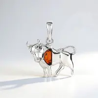 Cavill - Zilveren hanger 925 Sterling zilver met 0,17 ct natuurlijke Baltische barnsteen fancy cabochon 23x18 mm - Stijlvol accessoire