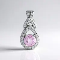 Cavill - Elegante Druppel Hanger - 925 Sterling Zilver Geplatineerd - Lichtroze Kunziet 1.169 ct - 24 Cambodjaanse Zirkonen 0.775 ct
