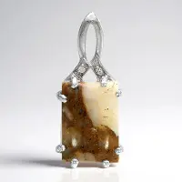 Cavill - Zilveren Hanger met 6,18 ct Dinosaurus Kwarts en Witte Topaas - 925 Sterling Zilver - Modern Elegant Sieraad - Baguette Cabochon 14x10 mm