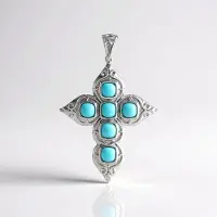 Cavill - Zilveren Hanger - 925 Sterling Zilver Geplatineerd - 6x Sleeping Beauty Turkoois 2.16 ct - Elegante Antiek Kruis 44x29 mm